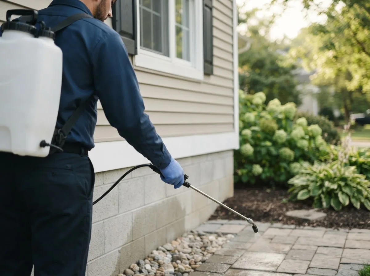 Pest control technician inspecting a home in Creola, AL
